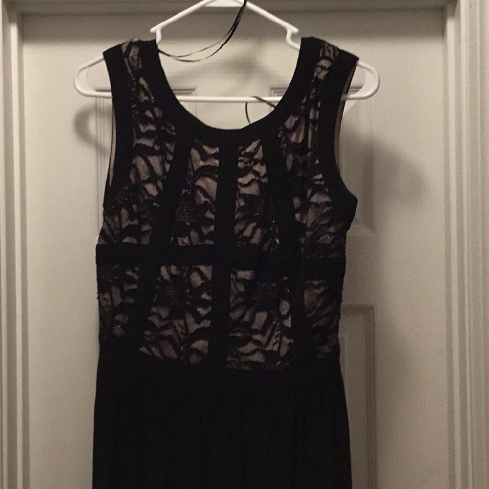 Long black dress with lace detail